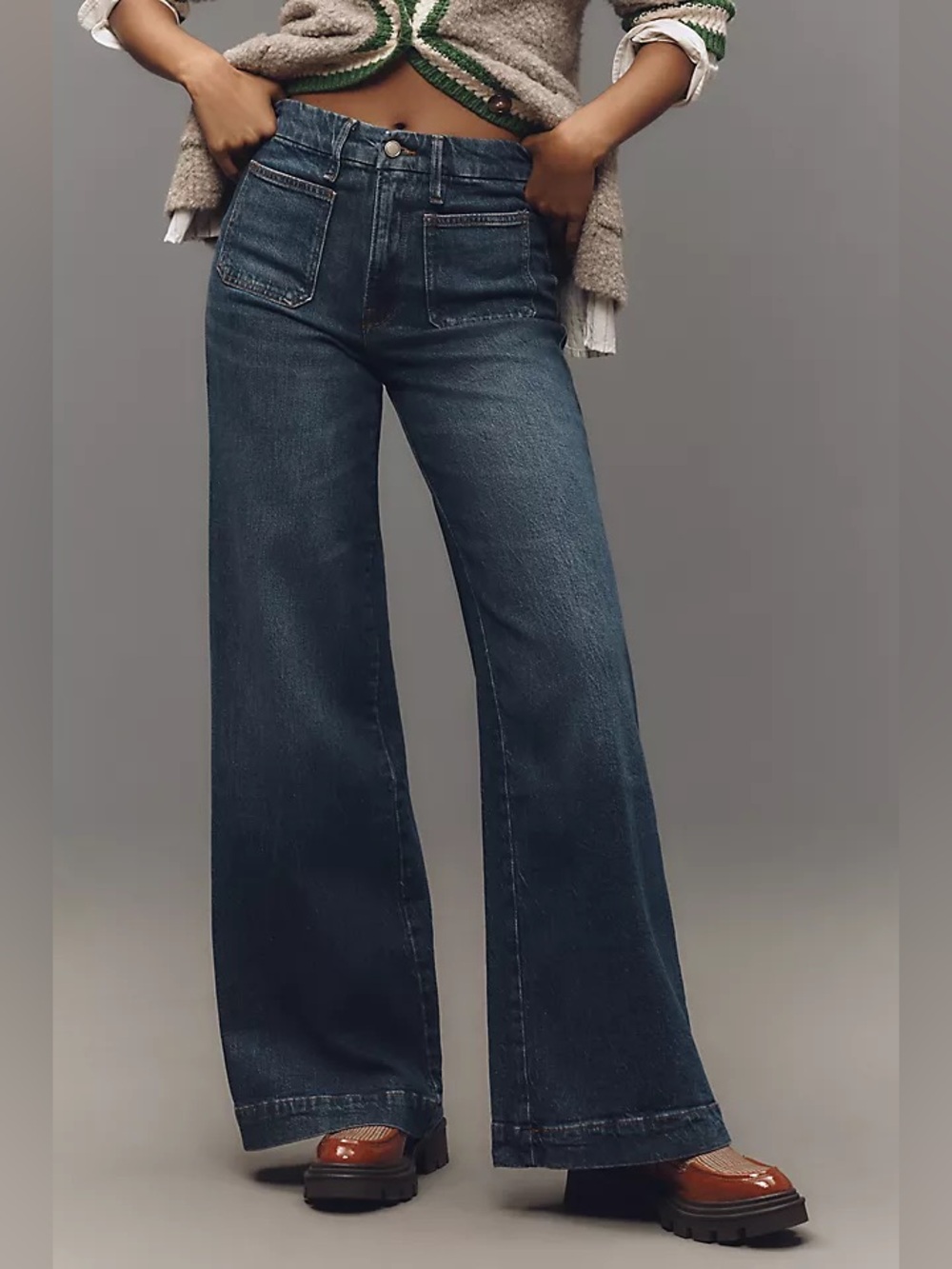Wide Leg High-Rise Women’s Jeans - Dark Blue